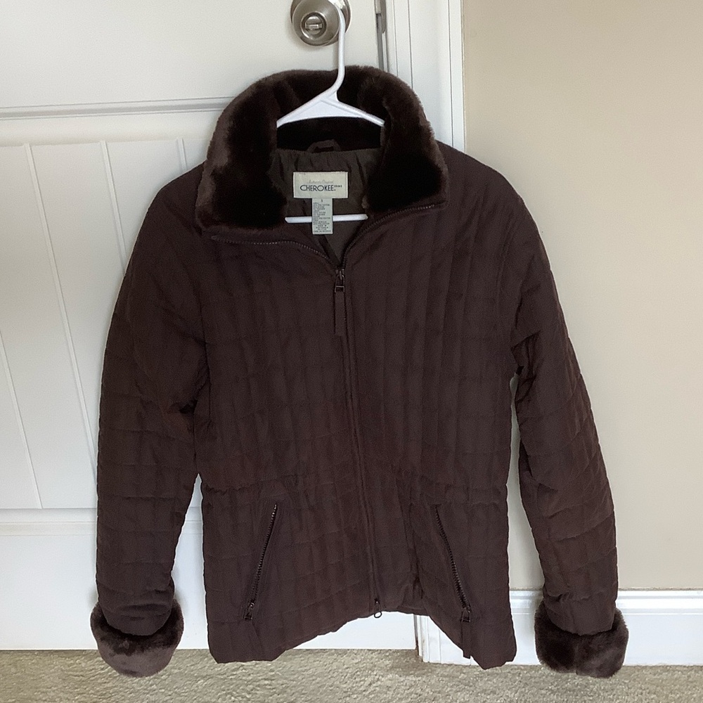 Cherokee Dark Chocolate Brown Quilted Jacket - Si… - image 1